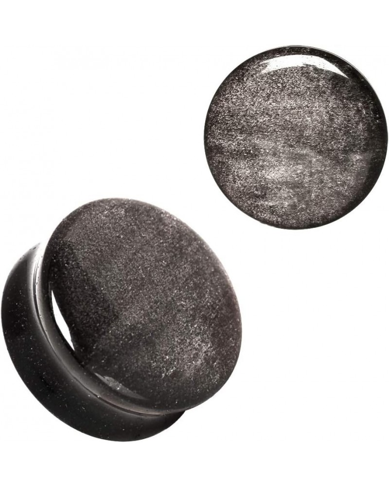 Pair of Natural Silver Obsidian Stone Saddle Plug 5/8" (16mm) $13.51 Body Jewelry