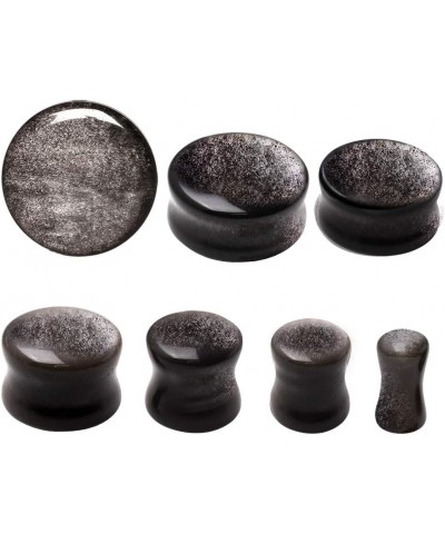 Pair of Natural Silver Obsidian Stone Saddle Plug 5/8" (16mm) $13.51 Body Jewelry