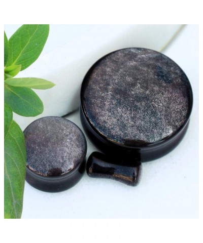 Pair of Natural Silver Obsidian Stone Saddle Plug 5/8" (16mm) $13.51 Body Jewelry