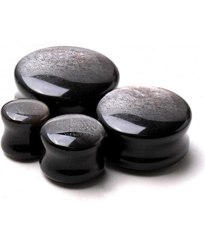 Pair of Natural Silver Obsidian Stone Saddle Plug 5/8" (16mm) $13.51 Body Jewelry