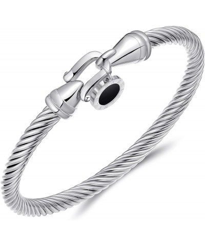 Stainless Steel Twisted Cable Wire Bracelets with Hook Clasp Stylish Roman Digital Bangle Bracelet for Women Girls… silver $1...