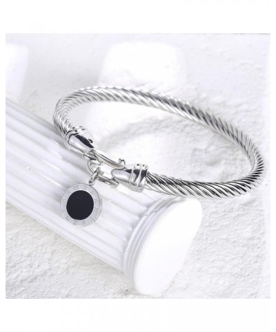 Stainless Steel Twisted Cable Wire Bracelets with Hook Clasp Stylish Roman Digital Bangle Bracelet for Women Girls… silver $1...