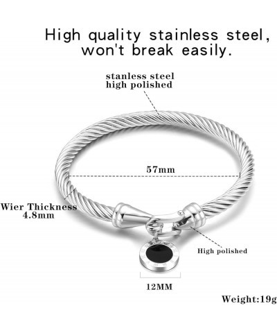 Stainless Steel Twisted Cable Wire Bracelets with Hook Clasp Stylish Roman Digital Bangle Bracelet for Women Girls… silver $1...