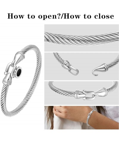 Stainless Steel Twisted Cable Wire Bracelets with Hook Clasp Stylish Roman Digital Bangle Bracelet for Women Girls… silver $1...