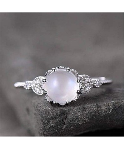 925 Silver Moonstone Ring Fire Opal Diamond Ring Transparent Elegant Moonstone Engagement Cocktail Party Wedding Band Rings (...