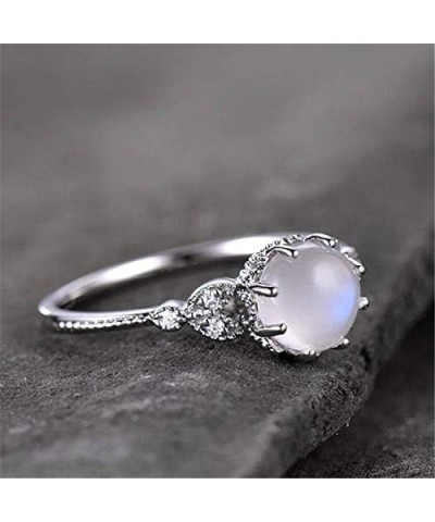 925 Silver Moonstone Ring Fire Opal Diamond Ring Transparent Elegant Moonstone Engagement Cocktail Party Wedding Band Rings (...