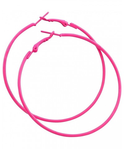 IDB Classic Stainless Steel Big Hoop Earrings - 2.32" x 2.48" x 0.07" (59x63x2mm) - Multiple Colors to choose from Hot Pink $...