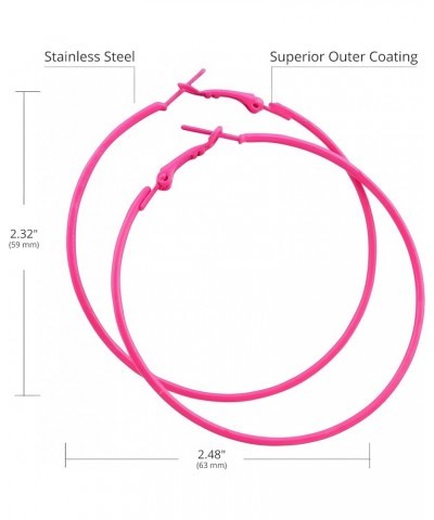 IDB Classic Stainless Steel Big Hoop Earrings - 2.32" x 2.48" x 0.07" (59x63x2mm) - Multiple Colors to choose from Hot Pink $...