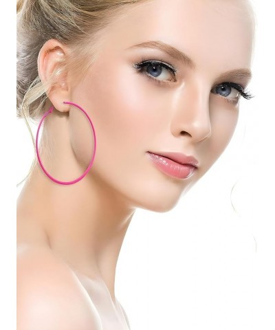 IDB Classic Stainless Steel Big Hoop Earrings - 2.32" x 2.48" x 0.07" (59x63x2mm) - Multiple Colors to choose from Hot Pink $...