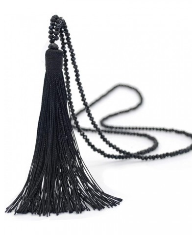 Handmade Woven Layered Y shaped Long Tassel Fringe Crystal Beads Pendant Necklace for Women Girls Jewelry black $6.75 Necklaces