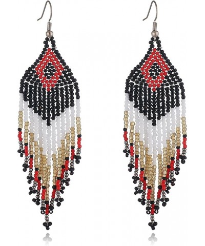 Beaded Tassel Earrings for Women Native American Beaded Earrings Statement Handmade Seed Earrings Long Fringe Drop Earrings B...