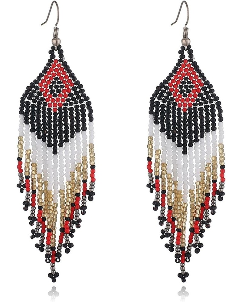 Beaded Tassel Earrings for Women Native American Beaded Earrings Statement Handmade Seed Earrings Long Fringe Drop Earrings B...