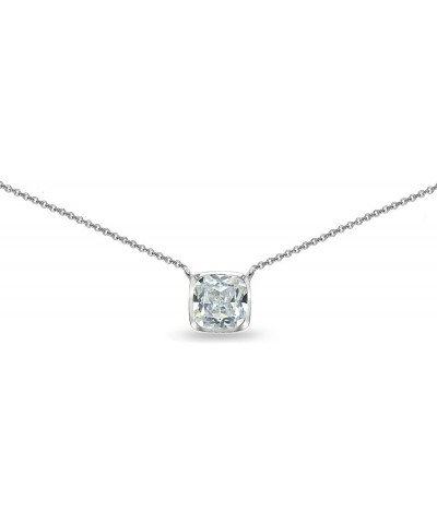 Sterling Silver Cubic Zirconia Cushion-Cut Bezel-Set Solitaire Dainty Short Choker Necklace for Girls Women Sterling Silver $...