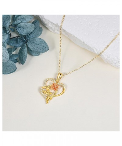 Heart Necklace 14K Solid Gold Necklace Love Pendant Necklace Heart Jewelry Valentine's Day Gifts for Women Girls F-Rose-Doubl...