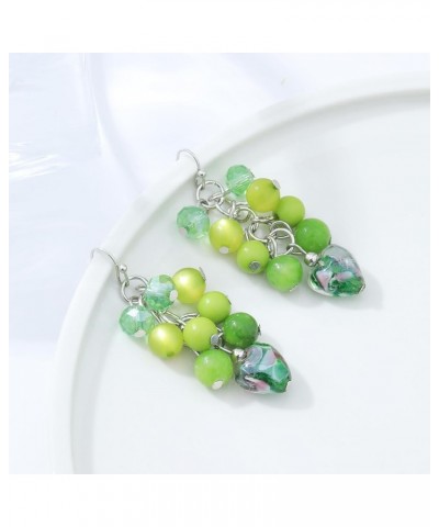 Handmade Beads Earrings for Women Drop Cluster Beaded Earrings Dangling Cute Heart Hook Earring for Teen Gril Green $9.68 Ear...