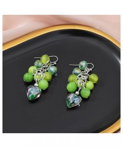 Handmade Beads Earrings for Women Drop Cluster Beaded Earrings Dangling Cute Heart Hook Earring for Teen Gril Green $9.68 Ear...