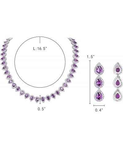 Women's Silver-Tone Full Prong Cubic Zirconia Teardrop Bridal Necklace Earrings Set 05-Amethyst Color $18.80 Jewelry Sets