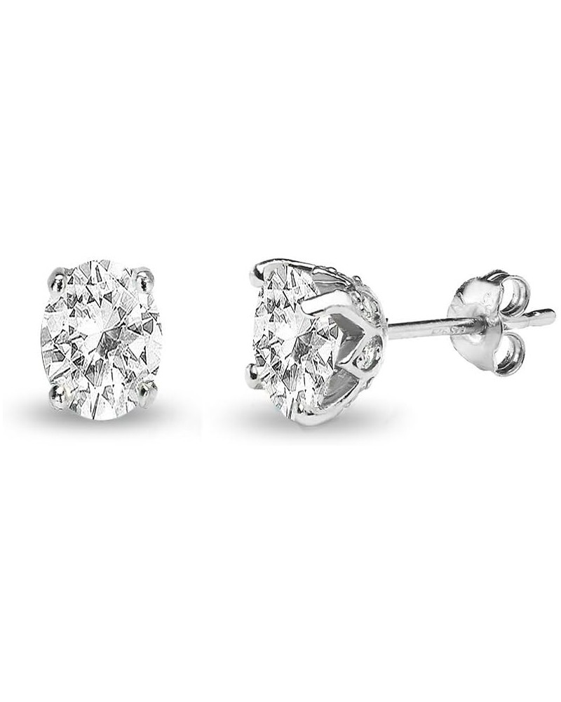 Sterling Silver Genuine or Synthetic Gemstone Oval Crown Stud Birthstone Earrings for Women Girls White Topaz $12.60 Earrings