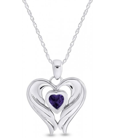 Simulated Birthstones Angel Wing Heart Pendant Necklace in 14k White Gold Over Sterling Silver Simulated Alexandrite $31.34 N...