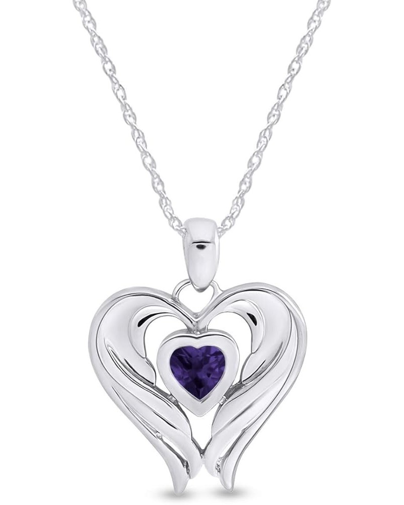 Simulated Birthstones Angel Wing Heart Pendant Necklace in 14k White Gold Over Sterling Silver Simulated Alexandrite $31.34 N...