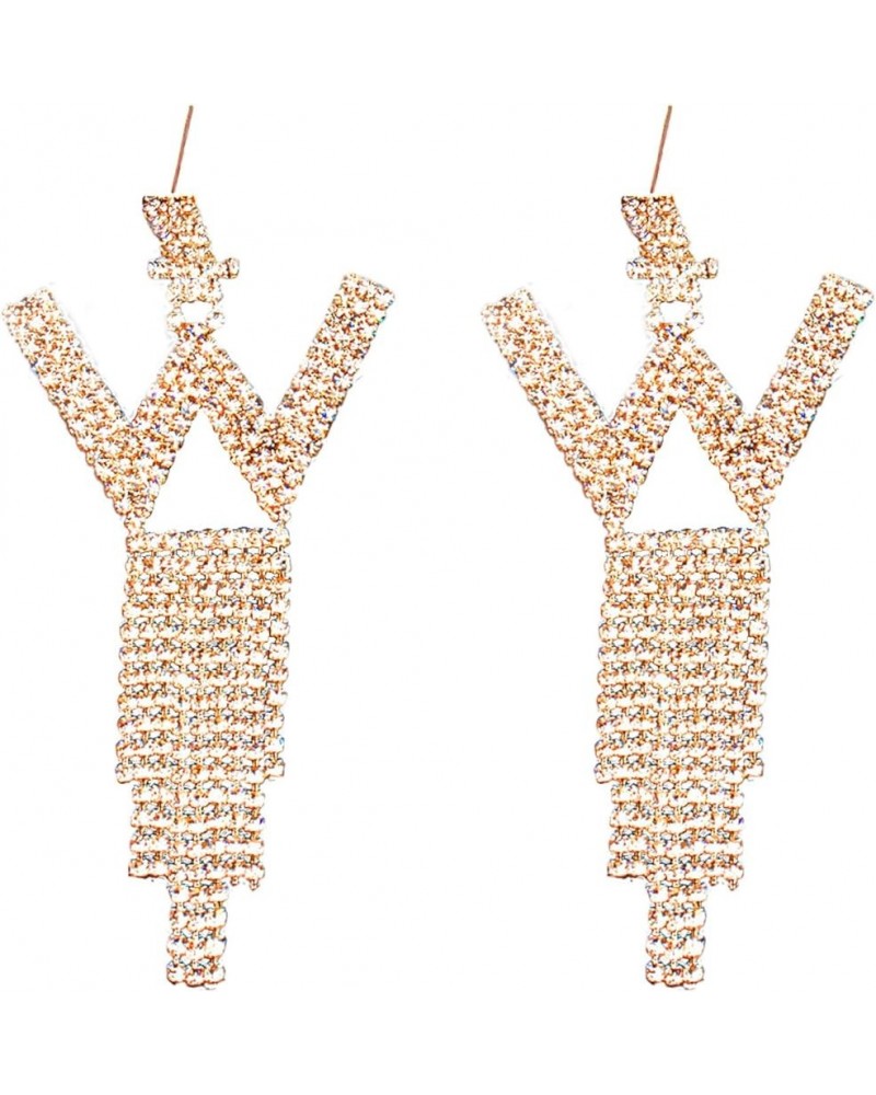 Initial Rhinestone Earrings Sparkle Alphabet Dangle Drop Earrings Clear Crystal Tassel Chandelier Statement Earrings for Wome...