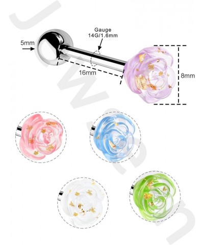 5Pcs Tongue Rings 14g Tongue Piercing Jewelry Surgical Steel Tongue Barbell Acrylic Flower Tongue Bar for Women Men flower $1...