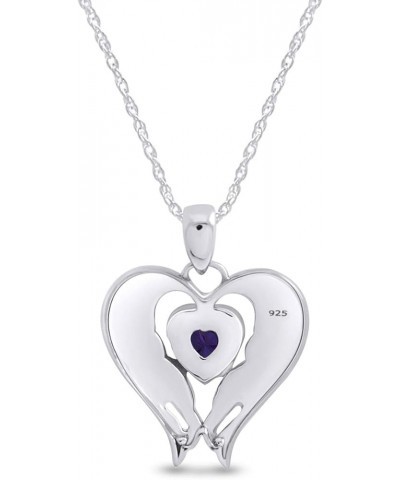 Simulated Birthstones Angel Wing Heart Pendant Necklace in 14k White Gold Over Sterling Silver Simulated Alexandrite $31.34 N...