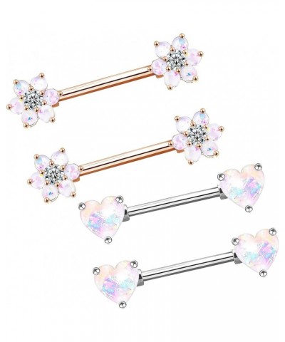 14G Opal Flower Heart Nipple Barbell Nipple Ring Piercing Jewelry for Women… color C $10.79 Body Jewelry