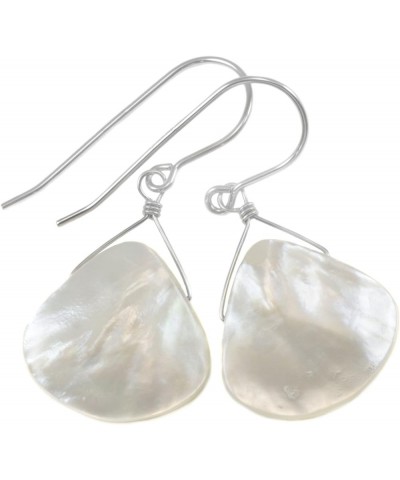 White Mother of Pearl Earrings Smooth Fat Simple MOP Tear Drops Everyday Dangles Sterling Silver $19.80 Earrings