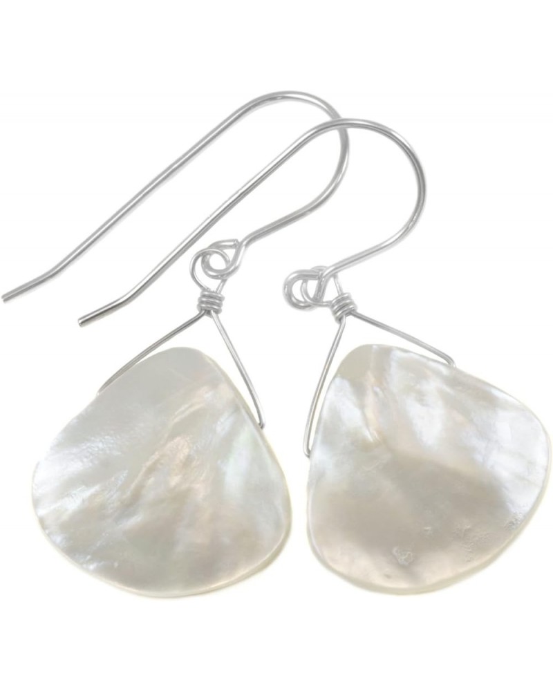 White Mother of Pearl Earrings Smooth Fat Simple MOP Tear Drops Everyday Dangles Sterling Silver $19.80 Earrings