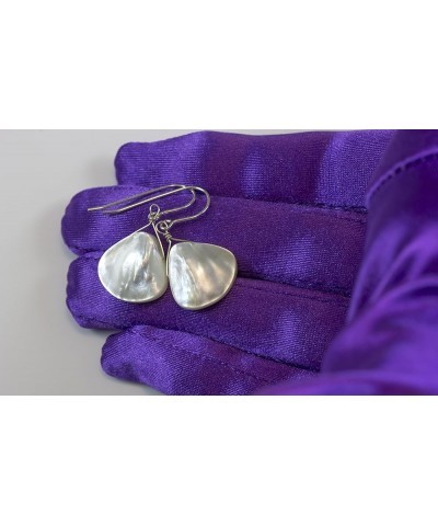 White Mother of Pearl Earrings Smooth Fat Simple MOP Tear Drops Everyday Dangles Sterling Silver $19.80 Earrings