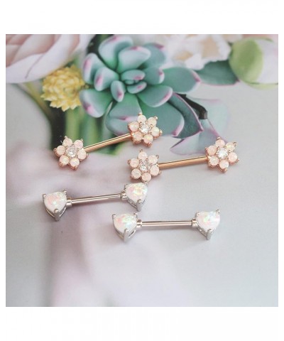 14G Opal Flower Heart Nipple Barbell Nipple Ring Piercing Jewelry for Women… color C $10.79 Body Jewelry