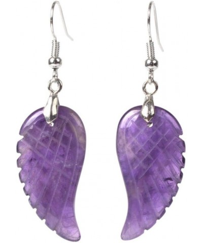 Gemstone Crystal Healing Reiki Chakra Handmade Angel Wing Dangle Earrings Amethyst $8.84 Earrings