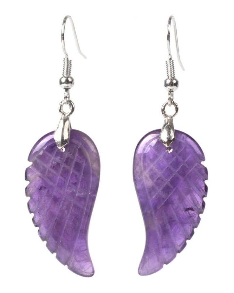 Gemstone Crystal Healing Reiki Chakra Handmade Angel Wing Dangle Earrings Amethyst $8.84 Earrings