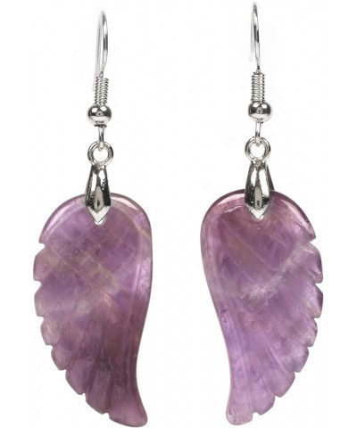 Gemstone Crystal Healing Reiki Chakra Handmade Angel Wing Dangle Earrings Amethyst $8.84 Earrings