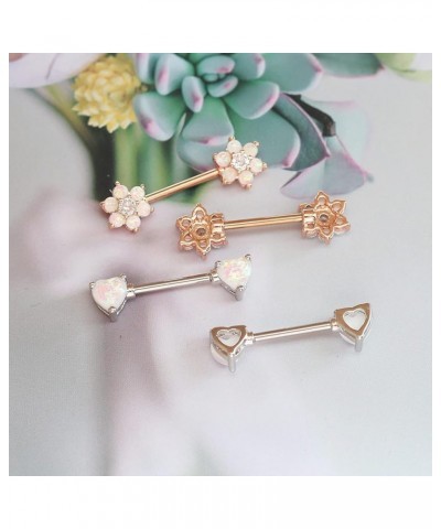 14G Opal Flower Heart Nipple Barbell Nipple Ring Piercing Jewelry for Women… color C $10.79 Body Jewelry