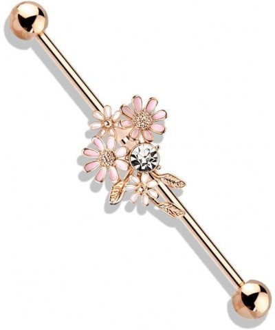 14 Gauge CZ and Enamel Flower Bouquet Industrial Barbell 316L Surgical Stainelss Steel (Choose Color) Rose Gold/Clear $6.53 B...