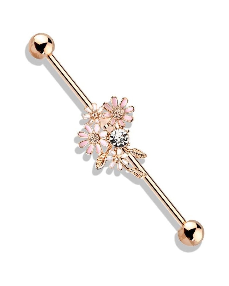 14 Gauge CZ and Enamel Flower Bouquet Industrial Barbell 316L Surgical Stainelss Steel (Choose Color) Rose Gold/Clear $6.53 B...