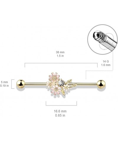 14 Gauge CZ and Enamel Flower Bouquet Industrial Barbell 316L Surgical Stainelss Steel (Choose Color) Rose Gold/Clear $6.53 B...