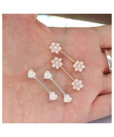 14G Opal Flower Heart Nipple Barbell Nipple Ring Piercing Jewelry for Women… color C $10.79 Body Jewelry