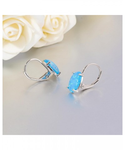 Oval Cut Opal Drop Dangle Earrings for Women Trendy 14K White Gold Plated Blue Fire Opal Rhodium Plated Leverback Gemstone Dr...