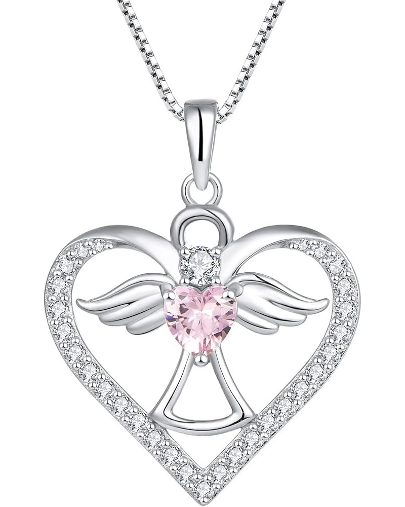 Guardian Angel Necklace 925 Sterling Silver Love Heart Angel Pendant with AAAAA CZ, Gift for Her October - Tourmaline $32.50 ...