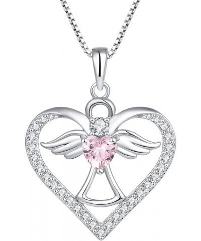 Guardian Angel Necklace 925 Sterling Silver Love Heart Angel Pendant with AAAAA CZ, Gift for Her October - Tourmaline $32.50 ...