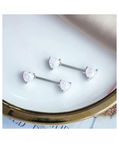 14G Opal Flower Heart Nipple Barbell Nipple Ring Piercing Jewelry for Women… color C $10.79 Body Jewelry