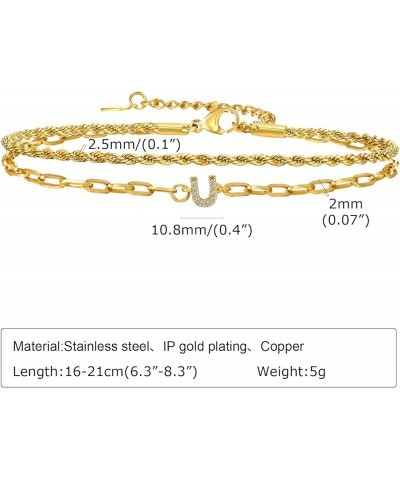 Gold Initial Bracelets for Women - 14K Gold Plated Layered Initial Bracelet Bangle,Adjustable Dainty Letter A-Z Chain Trendy ...