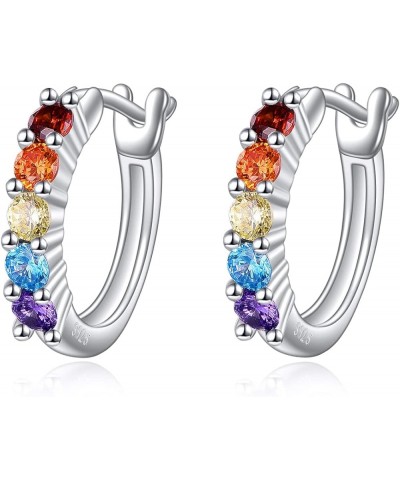 Rainbow Hoop Earrings 925 Sterling Silver Colorful Huggie Hoop Earrings Jewelry Gift for Women girl Rainbow Style 2 $17.67 Ea...