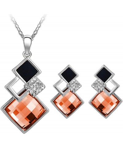 2Pcs/Set Geometric Pendant Necklace Earrings Set,Faux Crystal Alloy Shiny Bridal Stud Earrings Necklace Set,Delicate Elegant ...