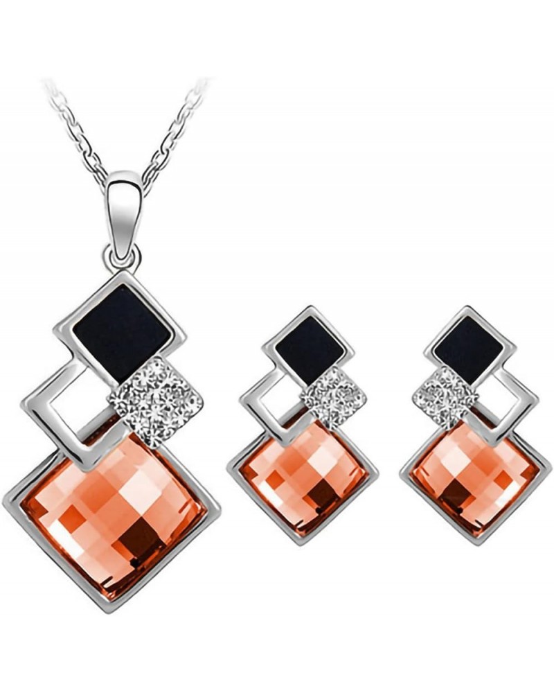 2Pcs/Set Geometric Pendant Necklace Earrings Set,Faux Crystal Alloy Shiny Bridal Stud Earrings Necklace Set,Delicate Elegant ...