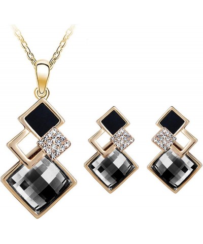 2Pcs/Set Geometric Pendant Necklace Earrings Set,Faux Crystal Alloy Shiny Bridal Stud Earrings Necklace Set,Delicate Elegant ...