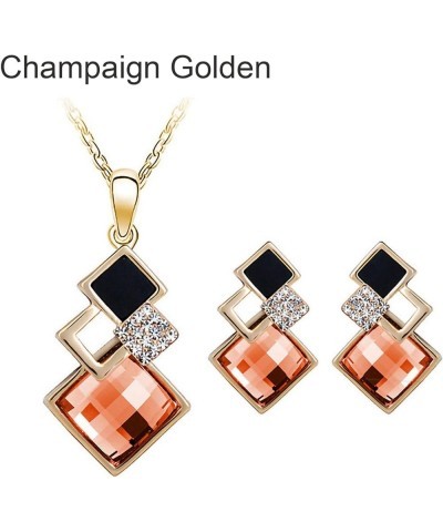 2Pcs/Set Geometric Pendant Necklace Earrings Set,Faux Crystal Alloy Shiny Bridal Stud Earrings Necklace Set,Delicate Elegant ...